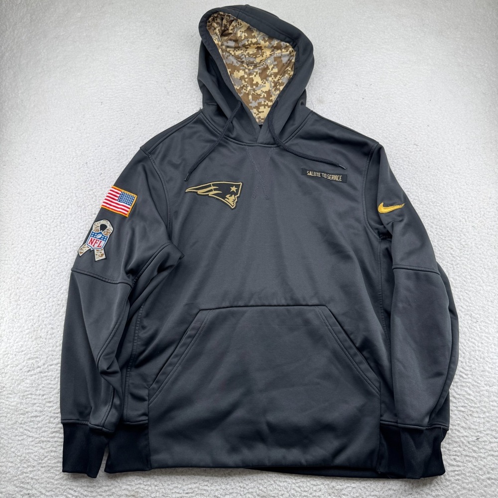 Nike New England Patriots Salute To Service Hoodie Men Large Charcoal Sweatshirt